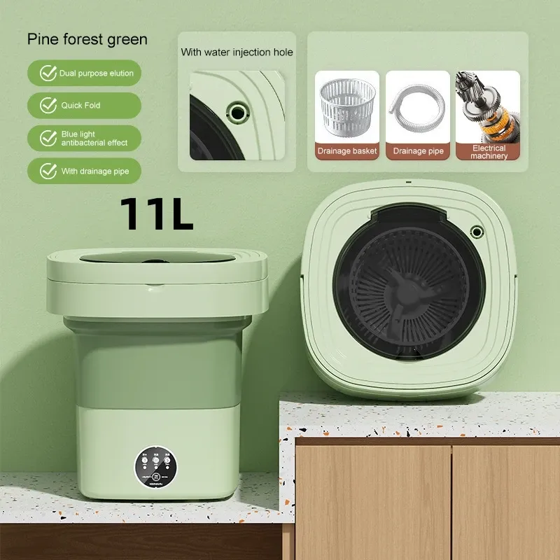 Portable Washing Machine, 11L Upgraded Large Capacity Foldable Mini Portable Washing Machine, Small Washing Machine for Apartment, Travel Laundry, Camping, RV, Dorm