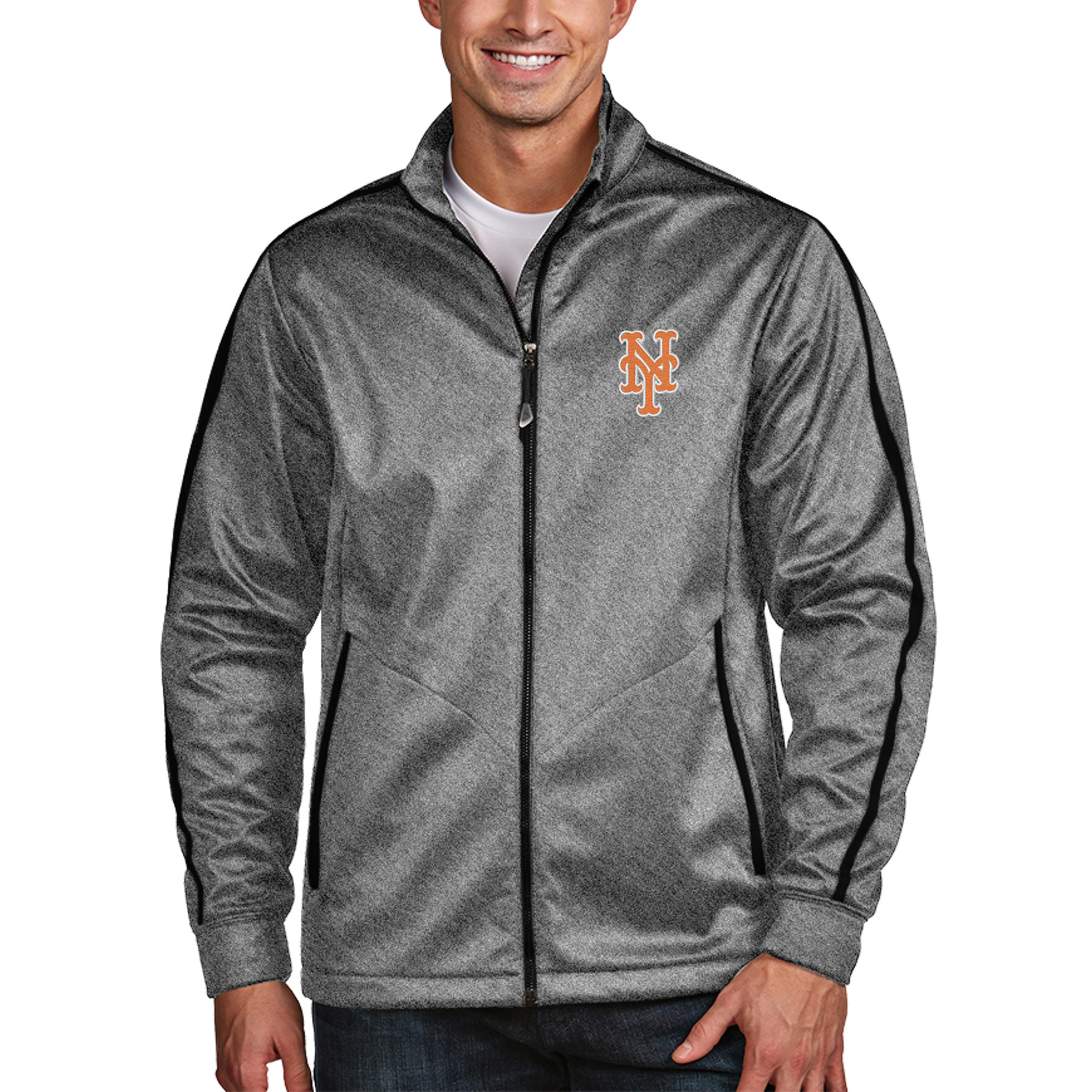 Men's Antigua Heather Black New York Mets Golf Full-Zip Jacket