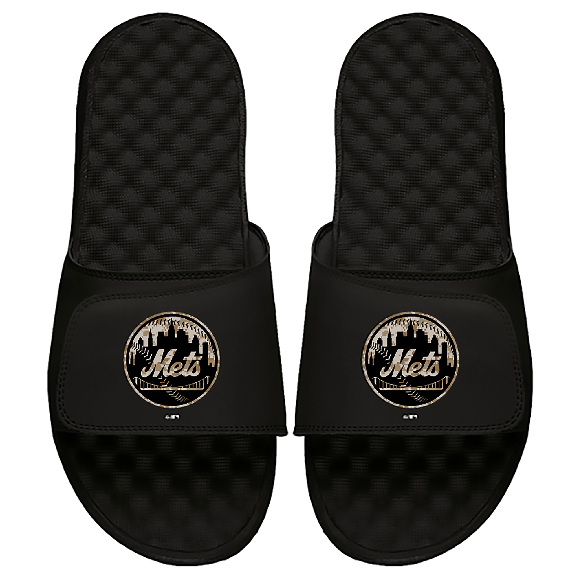 Men's ISlide Black New York Mets Camo Logo Slide Sandals
