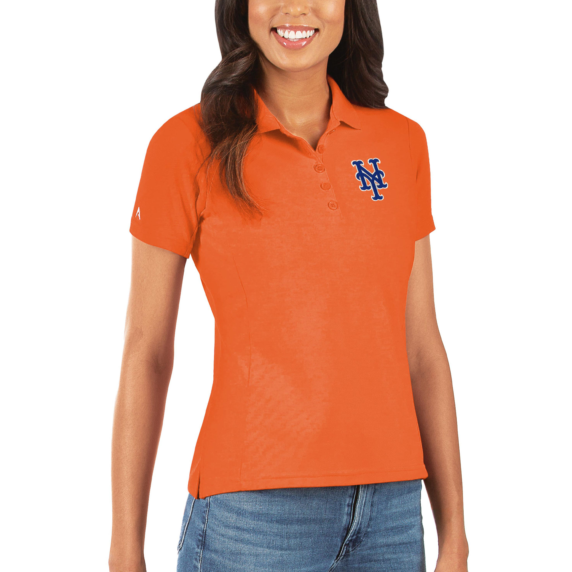 Women's Antigua Orange New York Mets Legacy Pique Polo