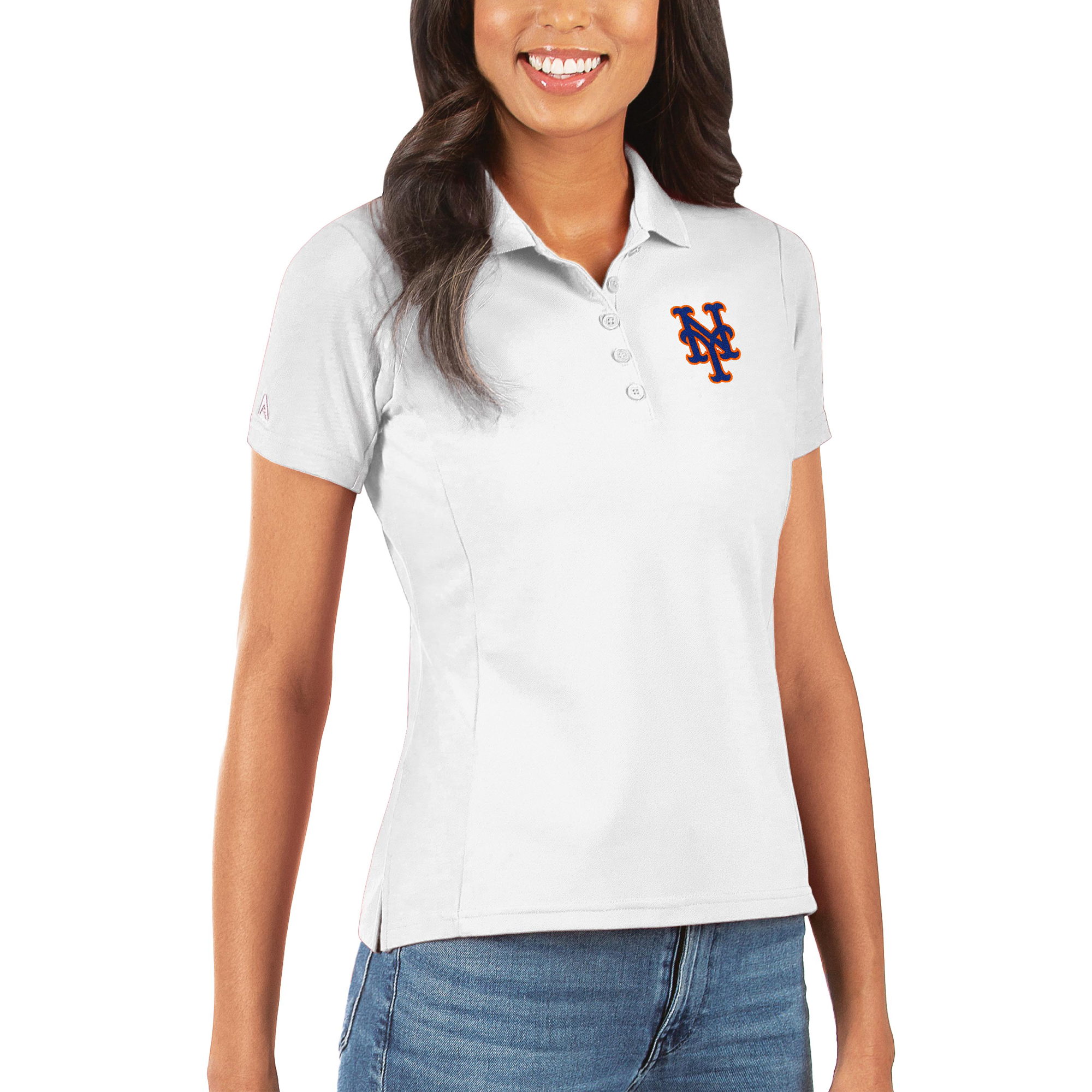 Women's Antigua White New York Mets Legacy Pique Polo