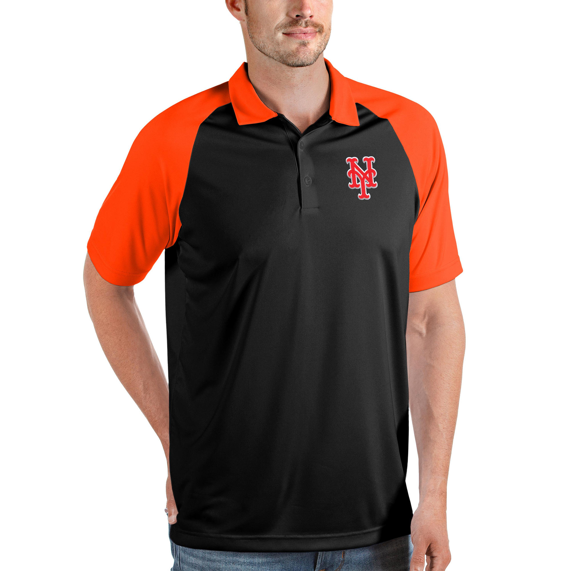 Men's Antigua Black/Orange New York Mets Nova Polo