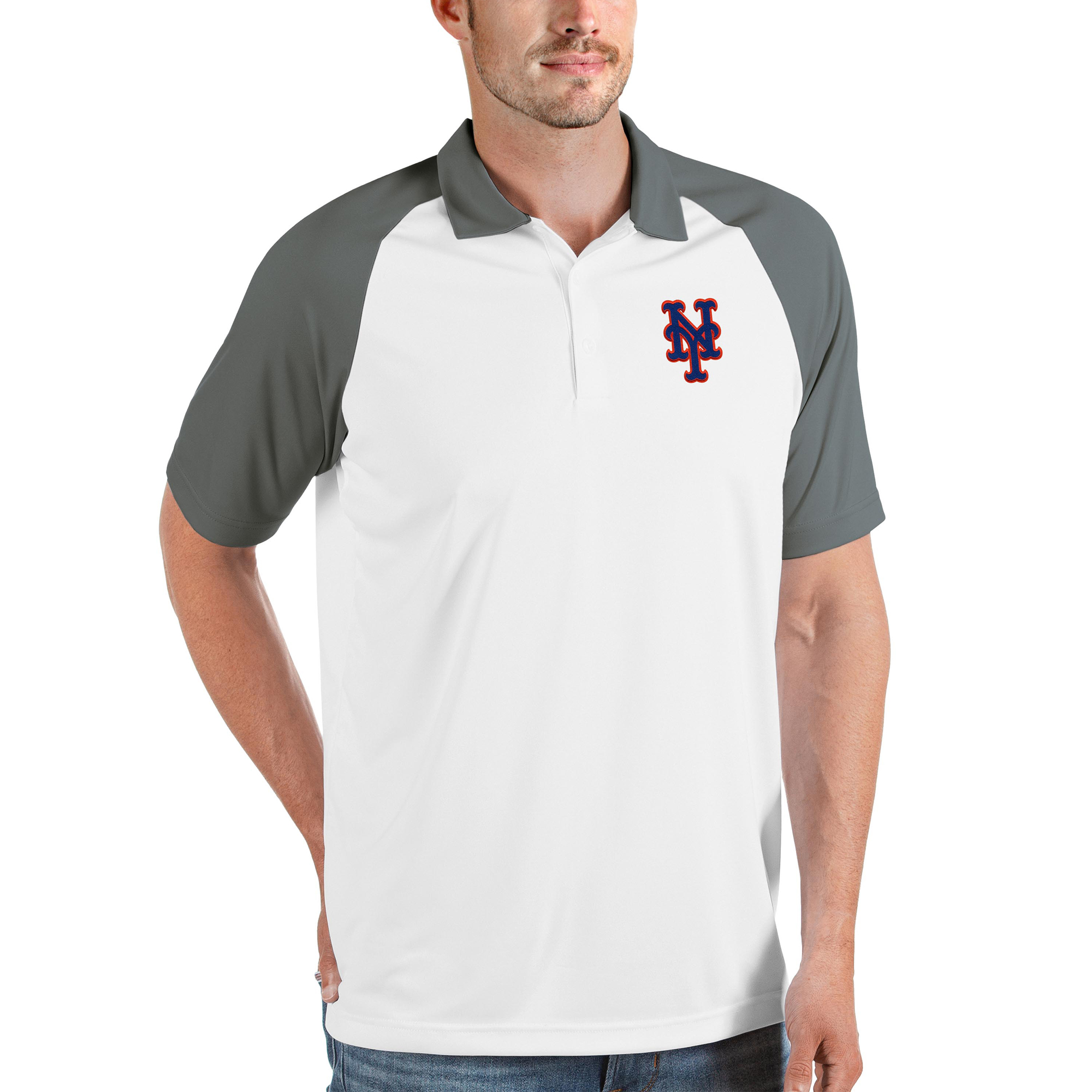 Men's Antigua White/Gray New York Mets Nova Polo