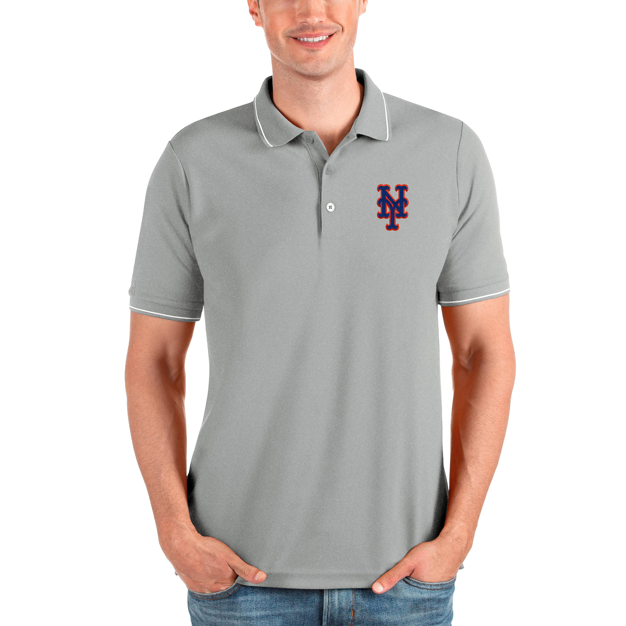 Men's Antigua Heathered Gray New York Mets Affluent Polo