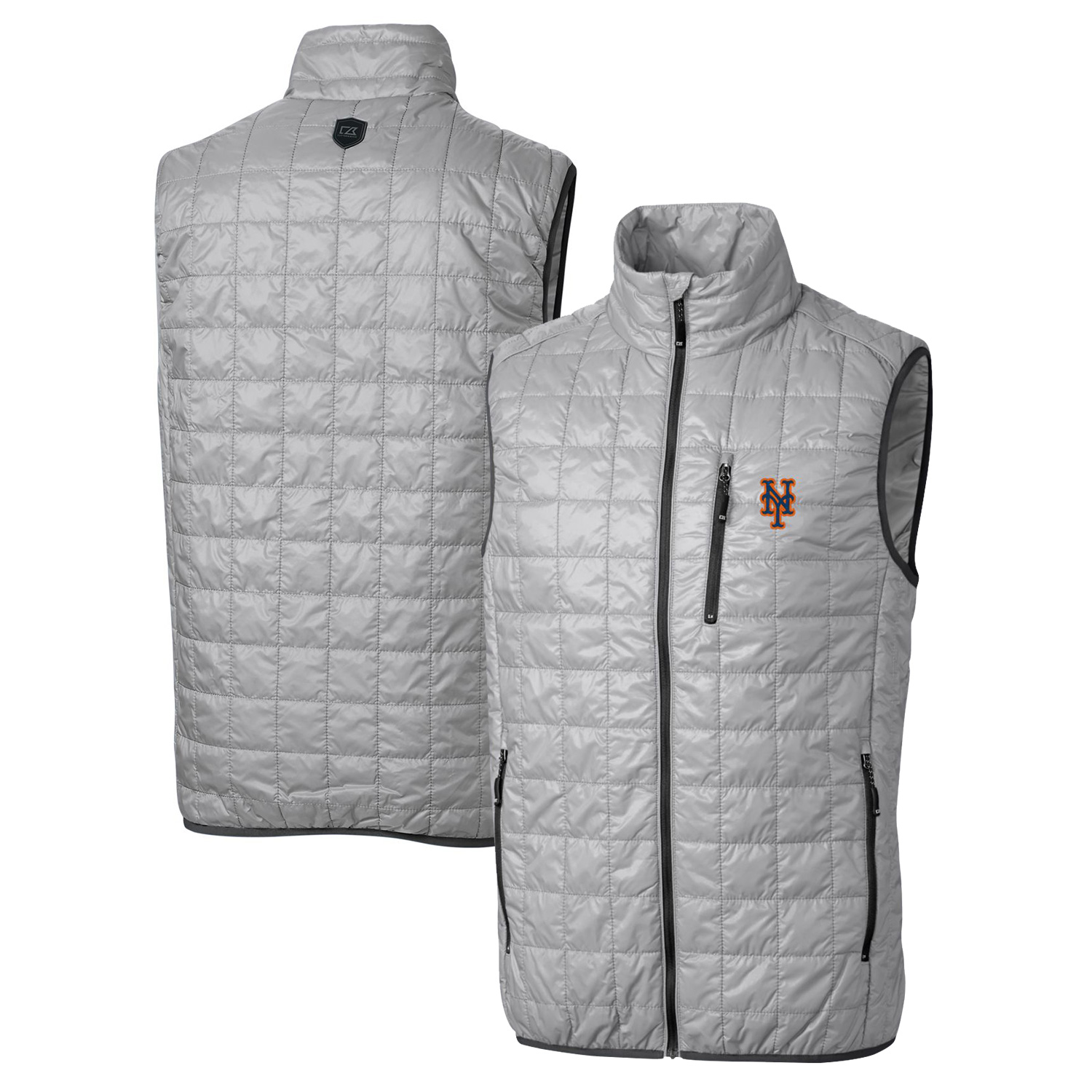 Men's Cutter & Buck Gray New York Mets Rainier Full-Zip Puffer Vest