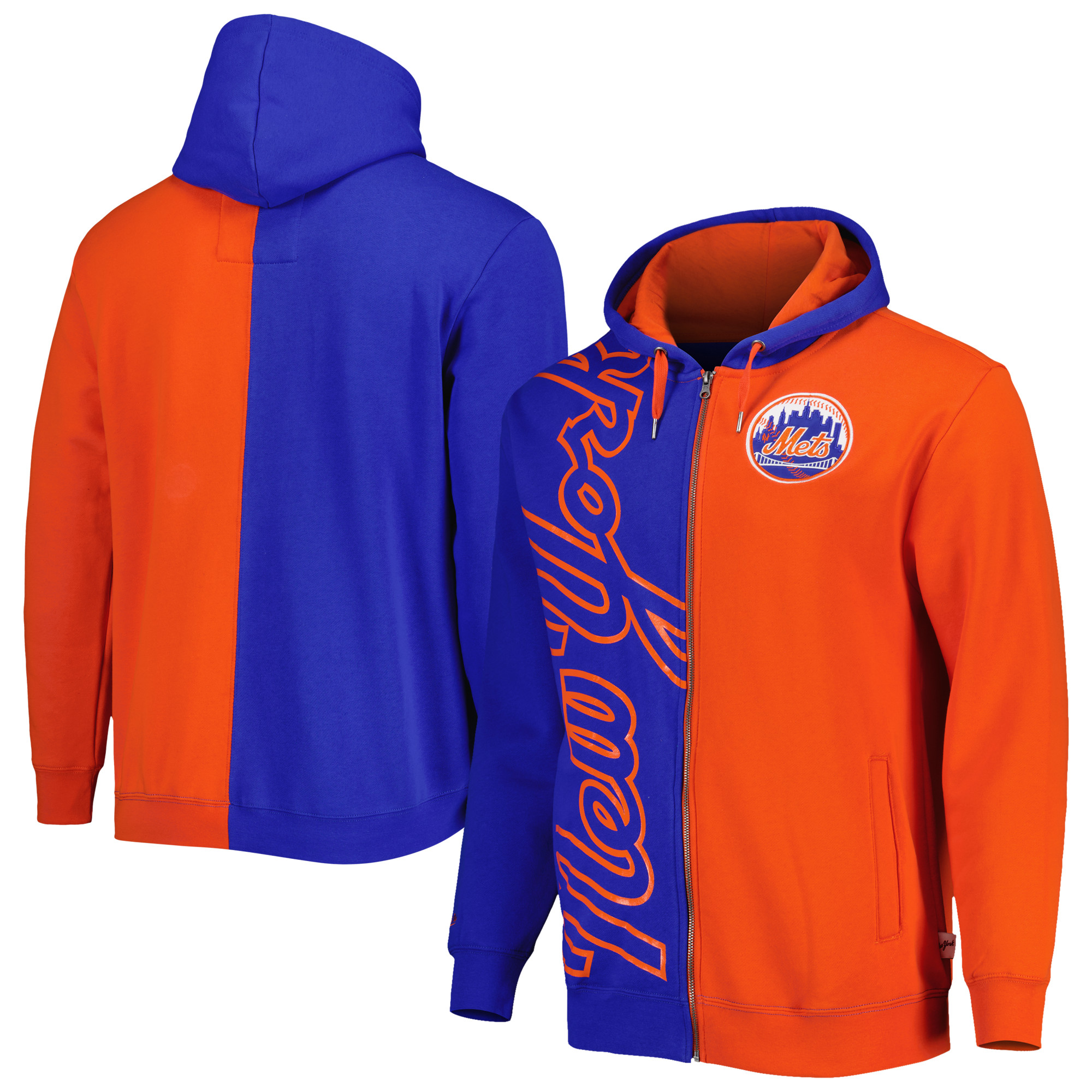 Men's Mitchell & Ness Royal/Orange New York Mets Fleece Full-Zip Hoodie