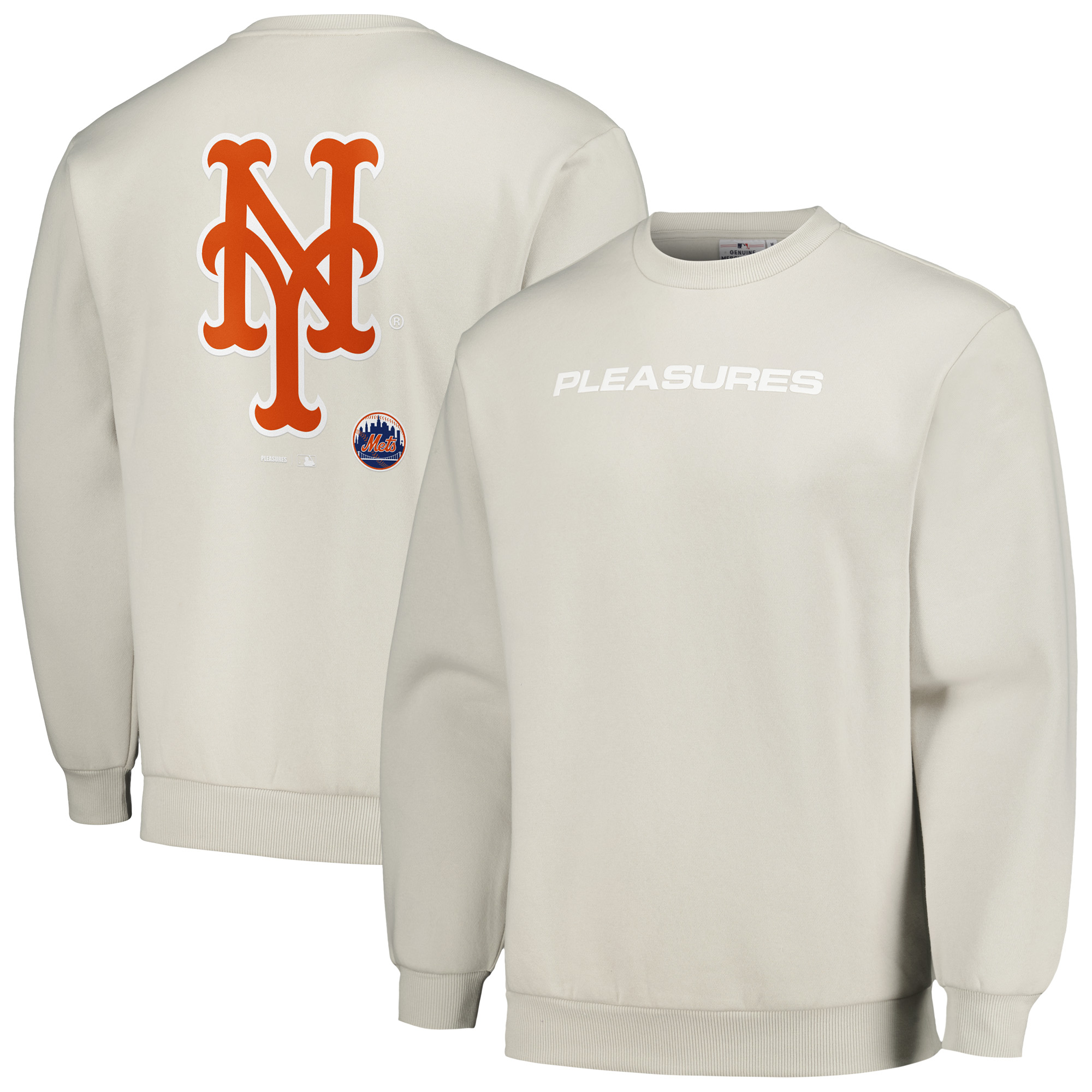 Men's PLEASURES Gray New York Mets Ballpark Pullover Sweatshirt