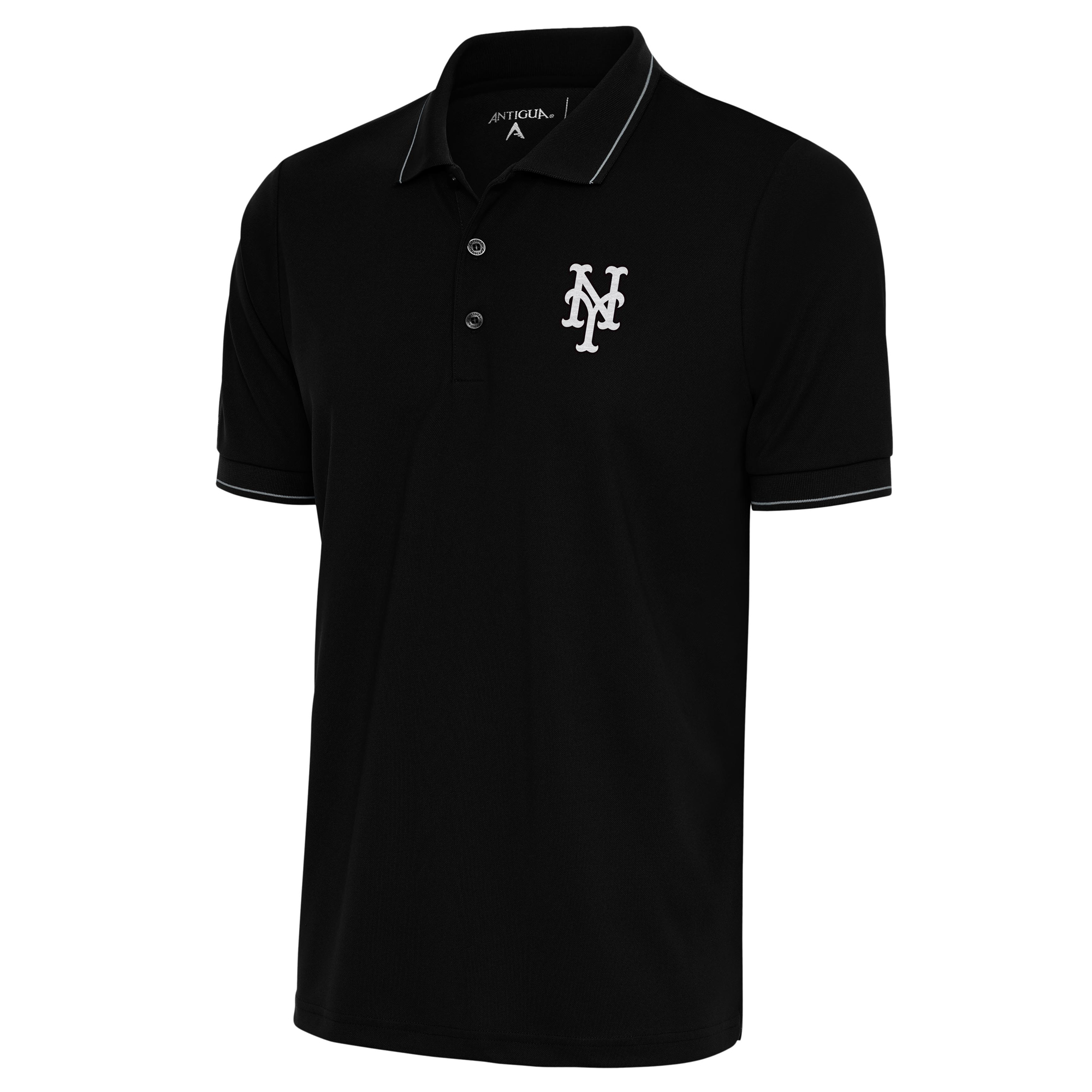Men's Antigua Black New York Mets Metallic Affluent Polo