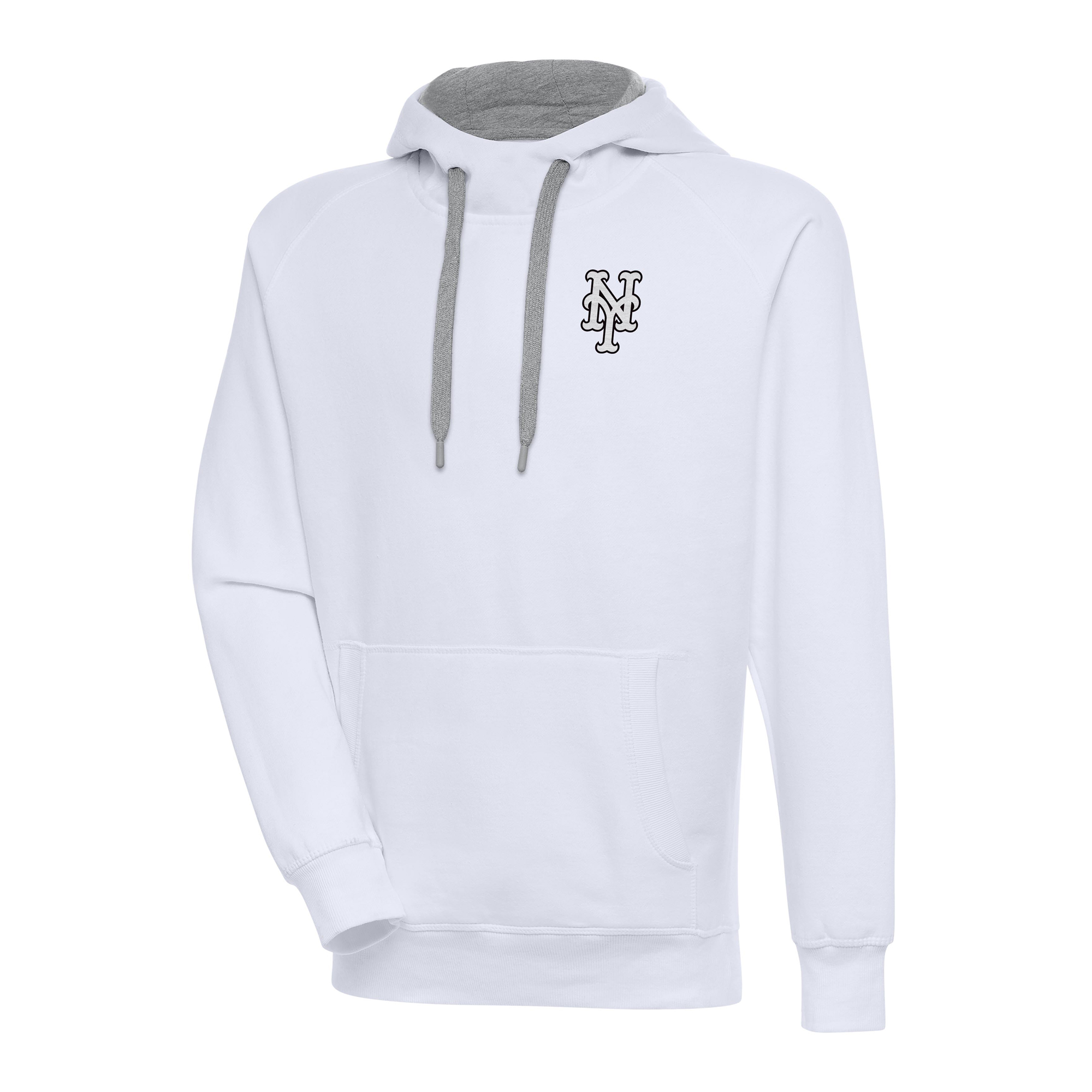 Men's Antigua White New York Mets Metallic Victory Pullover Hoodie