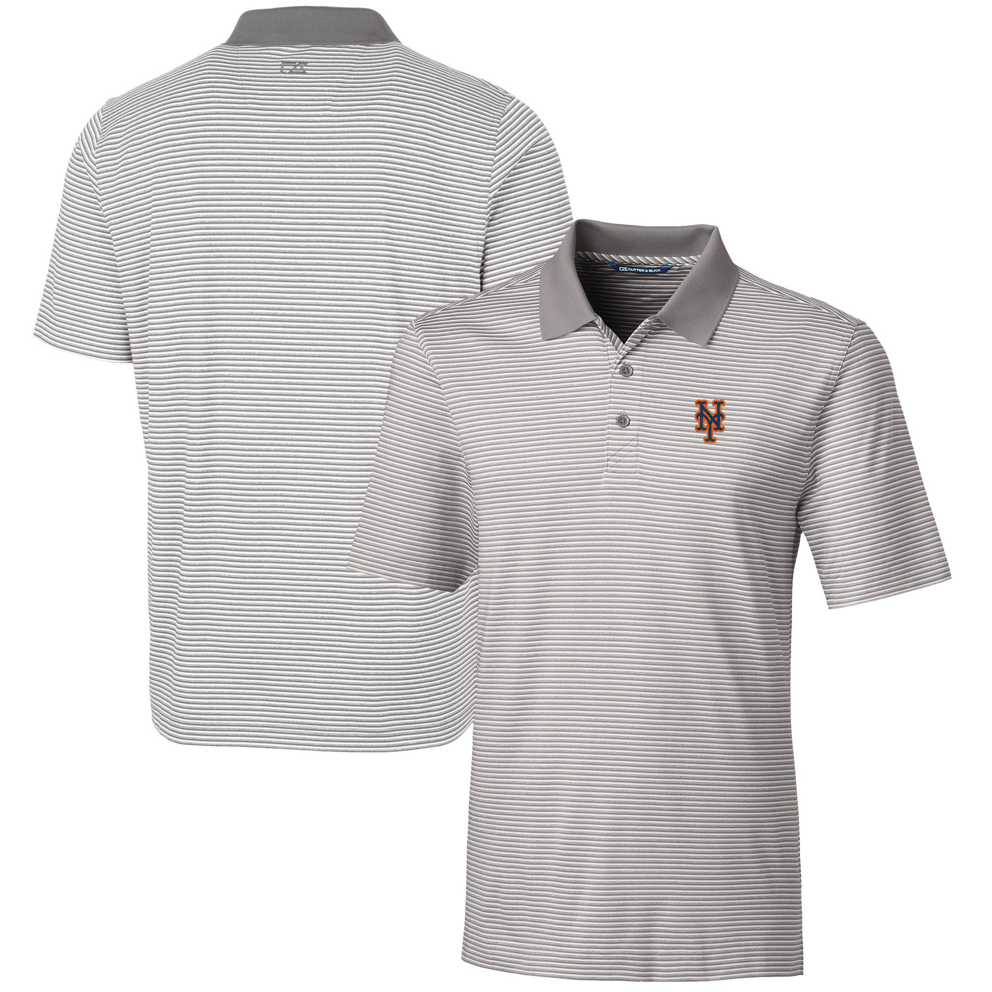Men's Cutter & Buck  Gray New York Mets Forge Tonal Stripe Stretch Polo