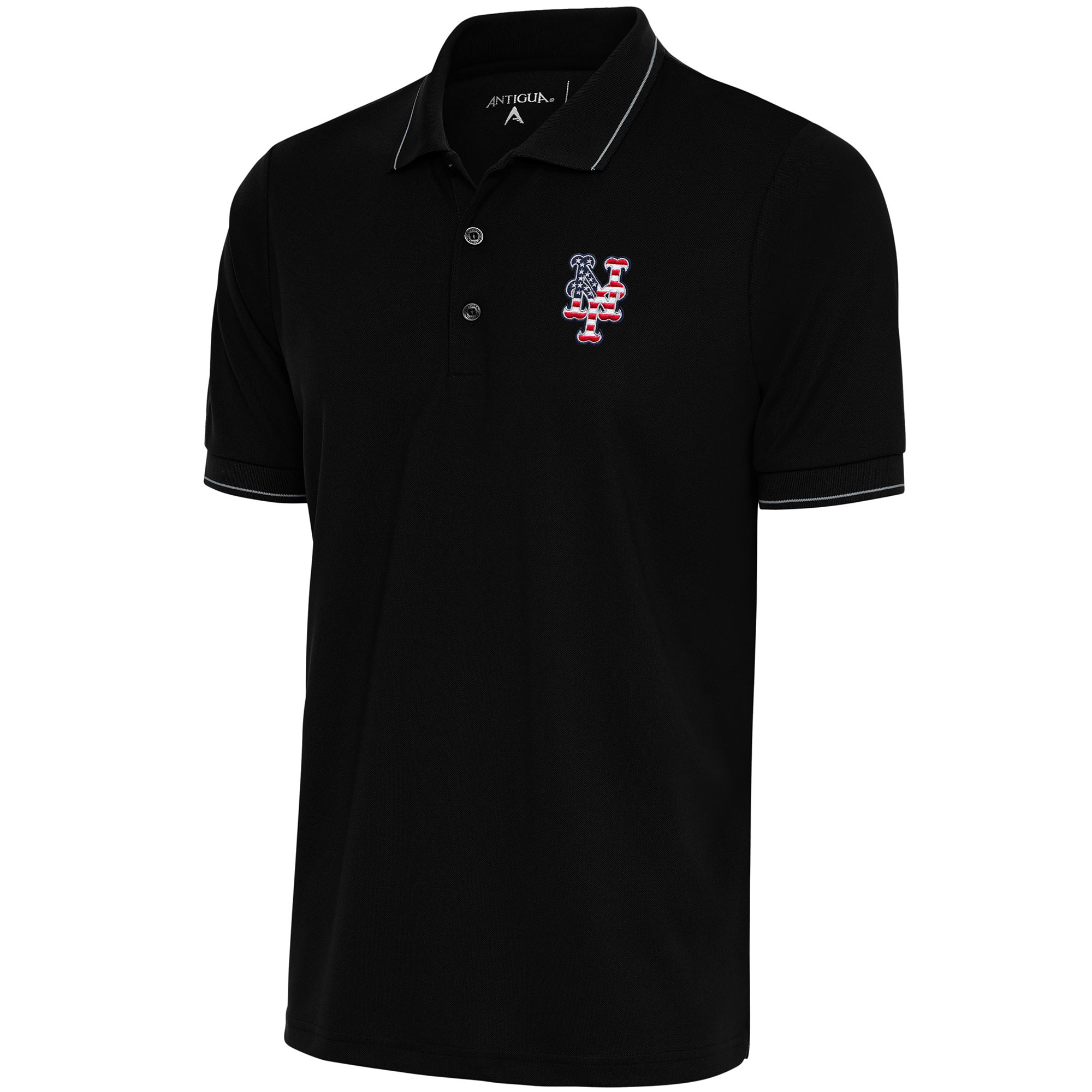 Men's Antigua  Black/Silver New York Mets Patriotic Affluent Polo