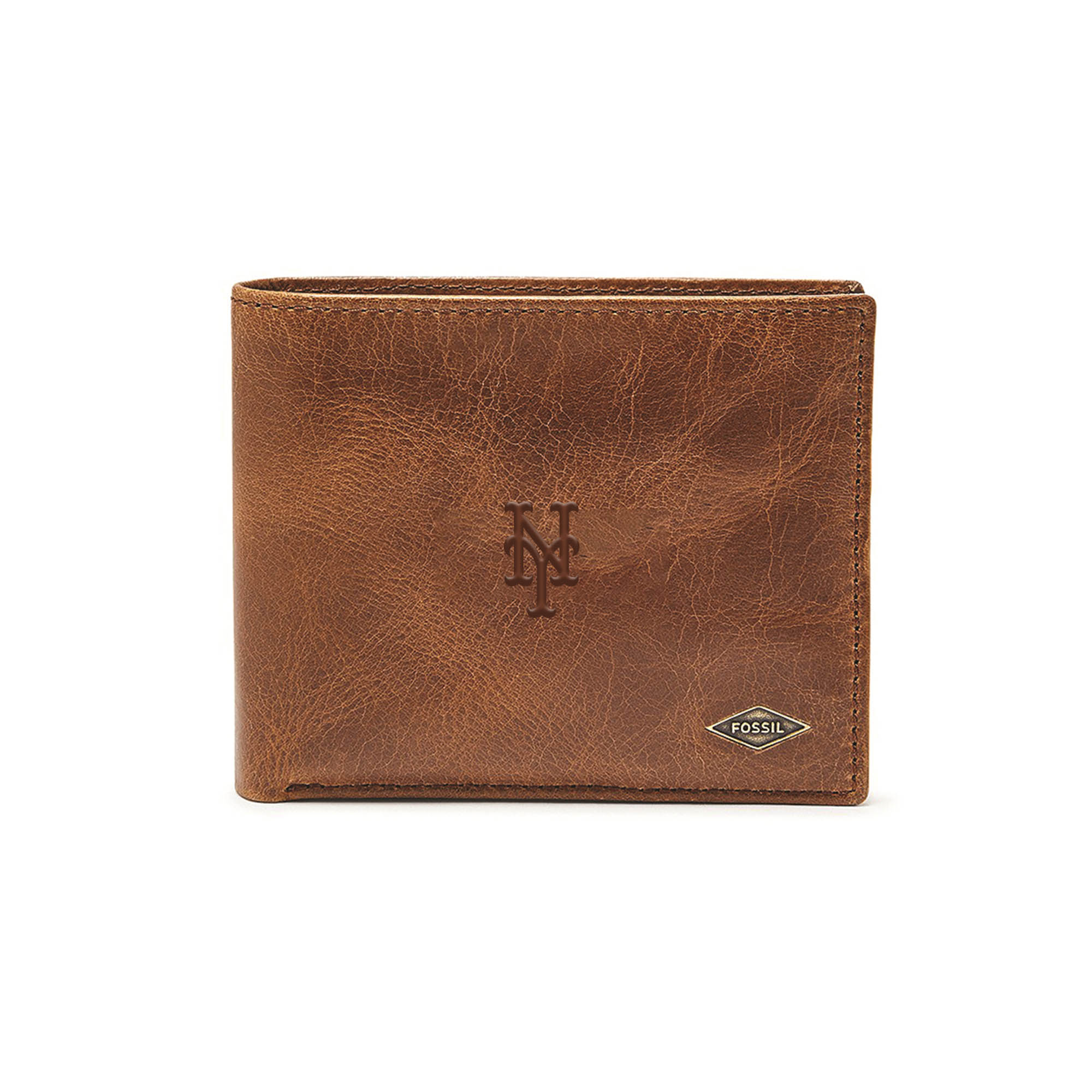Fossil Brown New York Mets Ryan RFID Passcase Wallet