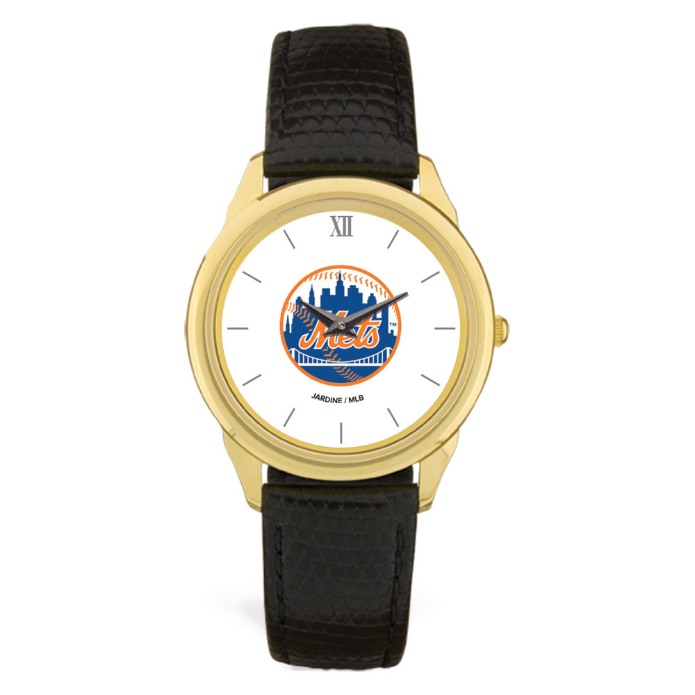 Men's  Black New York Mets Leather Wristwatch