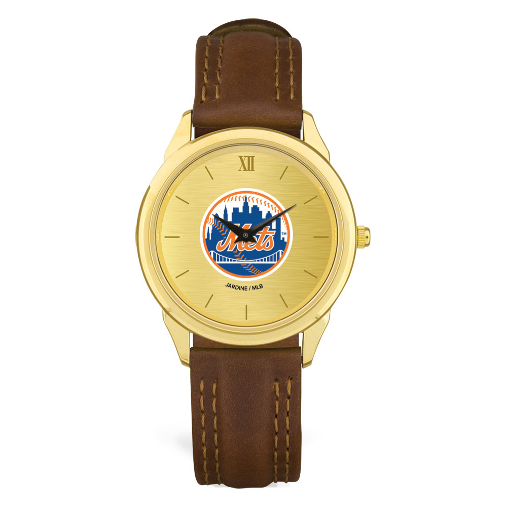Men's  Brown New York Mets Leather Wristwatch
