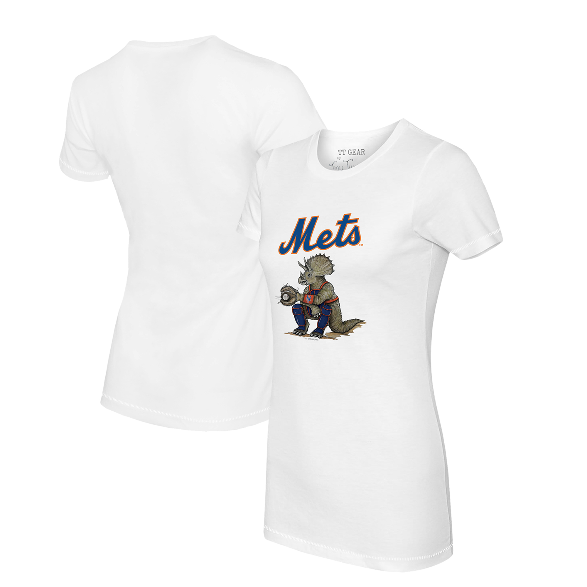 Women's Tiny Turnip White New York Mets Triceratops T-Shirt