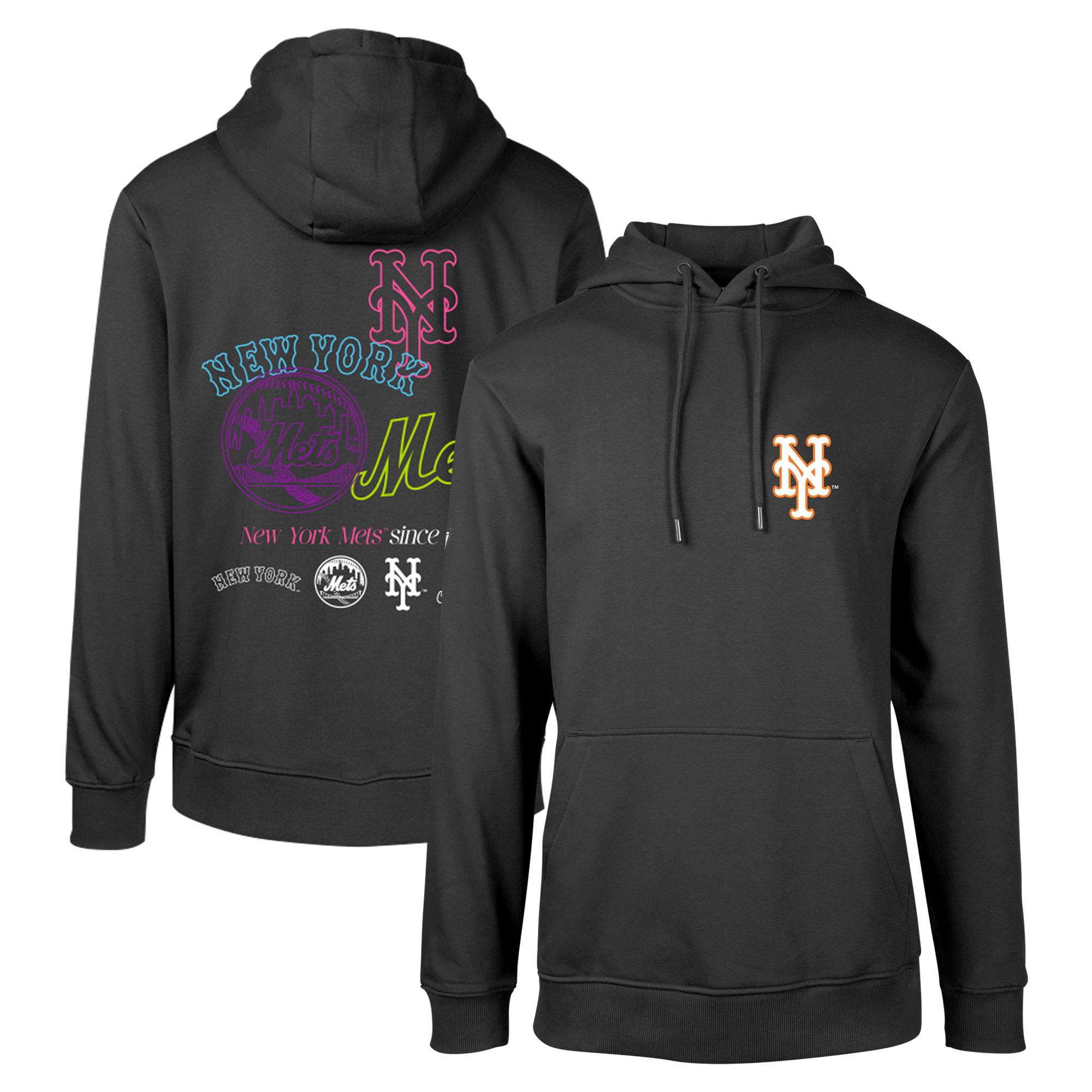 Men's Levelwear Black New York Mets Podium Vintage Pullover Hoodie